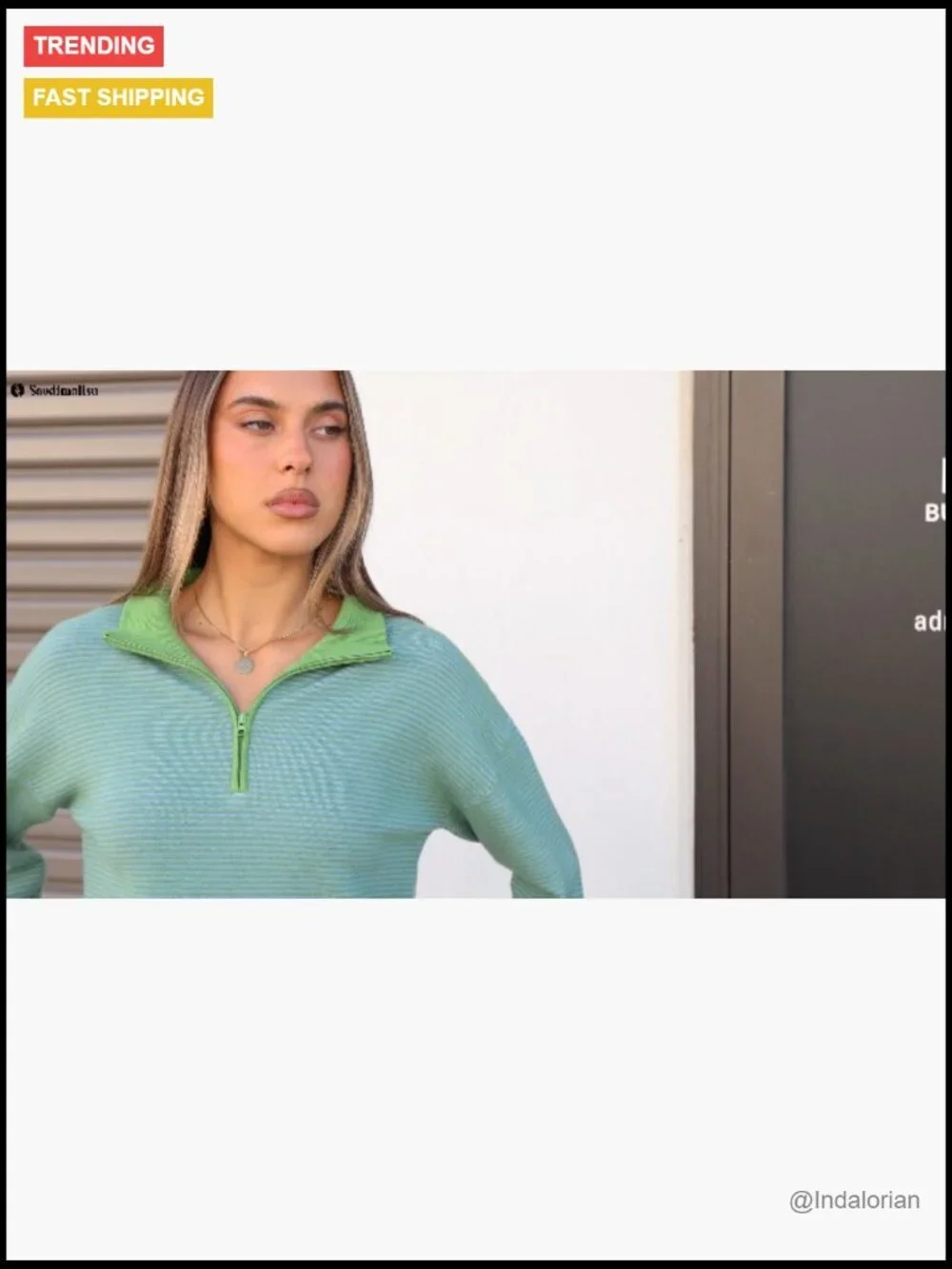Quarter Zip Color Block Knit Sweatshirt with Thumb Holes